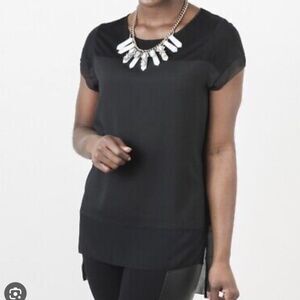 French Connection Polly Raw Edge Semi Sheer Layered Top Size S Black‎ High Low